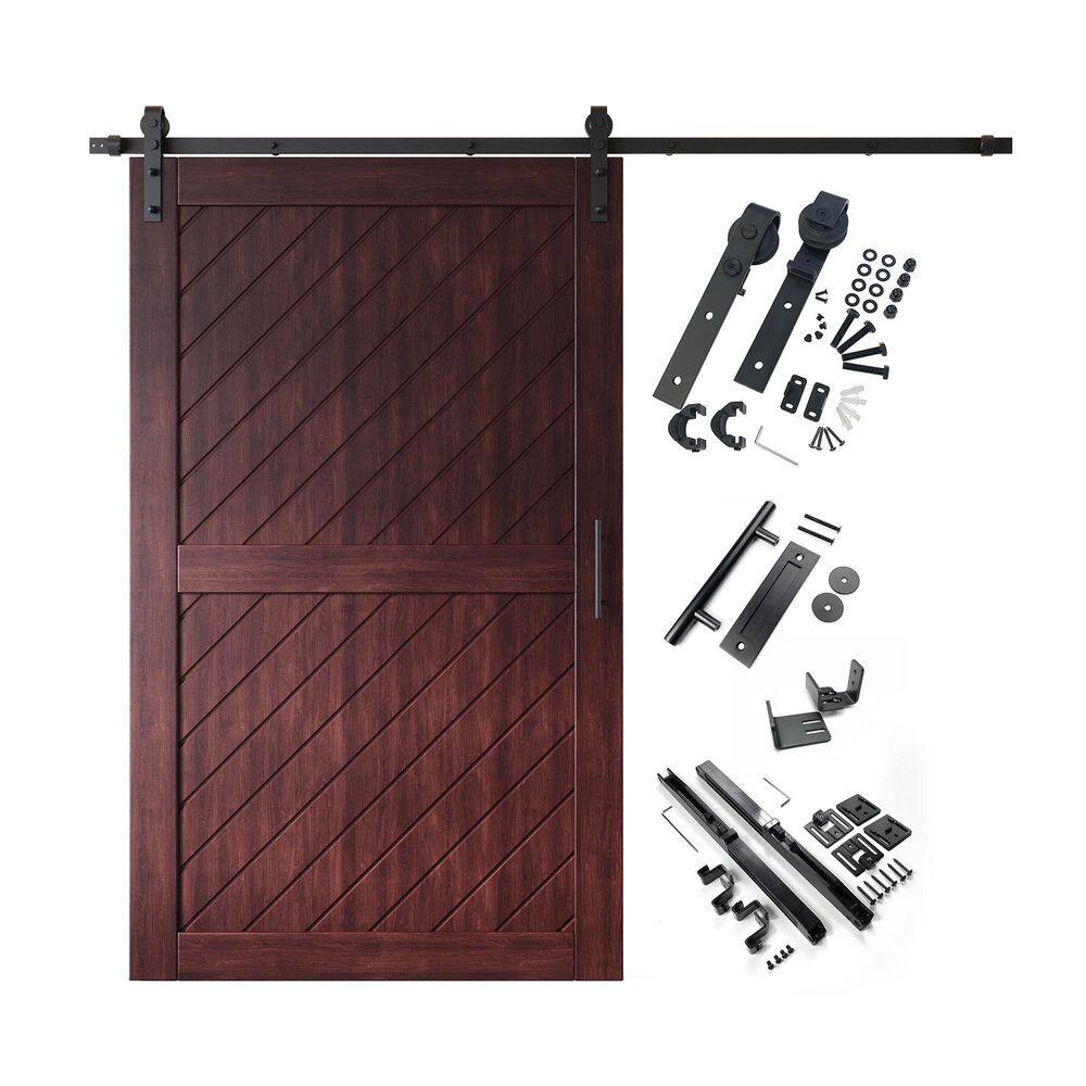 XT1 48 in. x 80 in. C-Panel Red Mahogany Slanted Stripe Design Solid Pine Wood Sliding Barn Door with Hardware Kit price history on PriceWatchPro