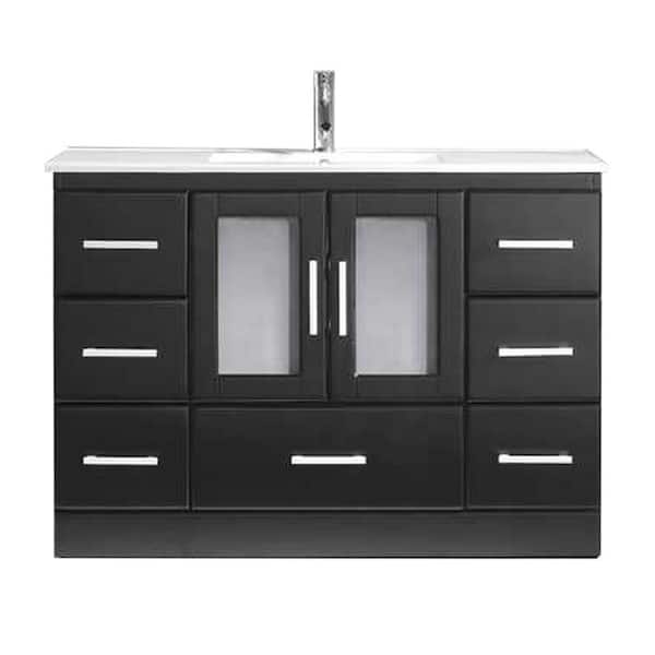 Virtu USA Zola 48 in. W Bath Vanity in Espresso with Ceramic Vanity Top in Slim White Ceramic with Square Basin