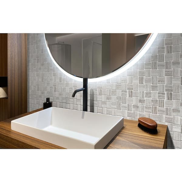 Wooden Beige 10.9 in. x 10.9 in. Polished and Etched Marble Mosaic Floor and Wall Tile (5-Pack) (4.13 sq. ft./Case)