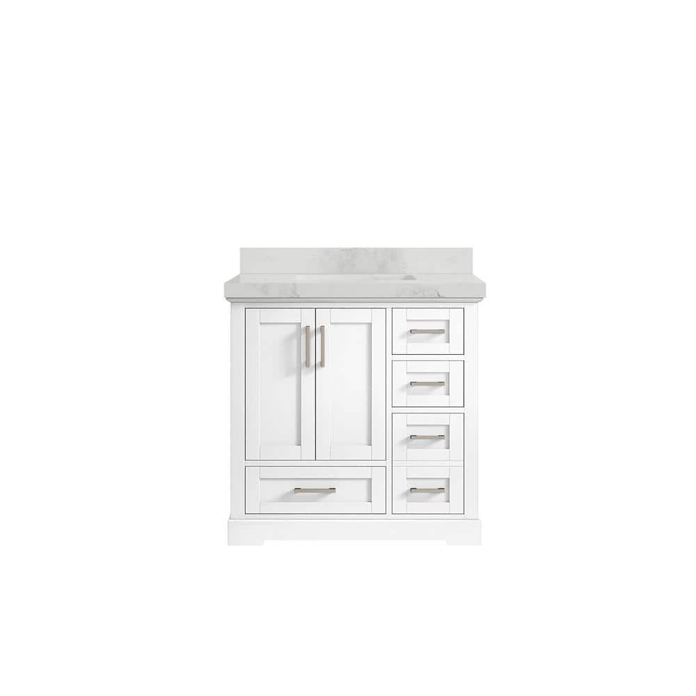 "Boston 36 in. W x 22 in. D x 36 in. H Single Sink Bath Vanity Center in White with 2"" Calacatta Nuvo Top" price history on PriceWatchPro