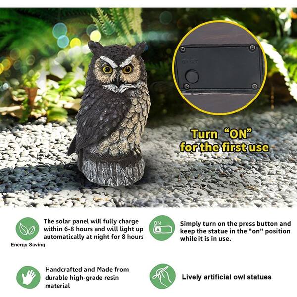 Solar Powered Owl Garden Statue Outdoor Decoration with Solar