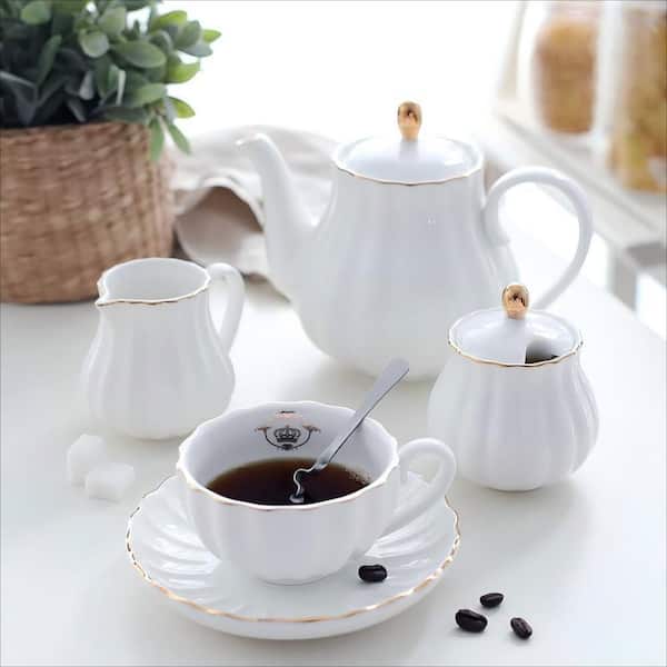 10-Cup Ceramic Tea Pot with Removable Stainless Steel Infuser, Blooming and Loose Leaf Teapot, White