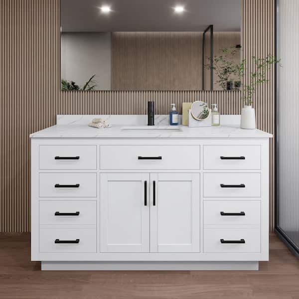 Wyndham Collection Beckett TK 60 in. W x 22 in. D x 35 in. H Single Bath Vanity in White with Giotto Quartz Top