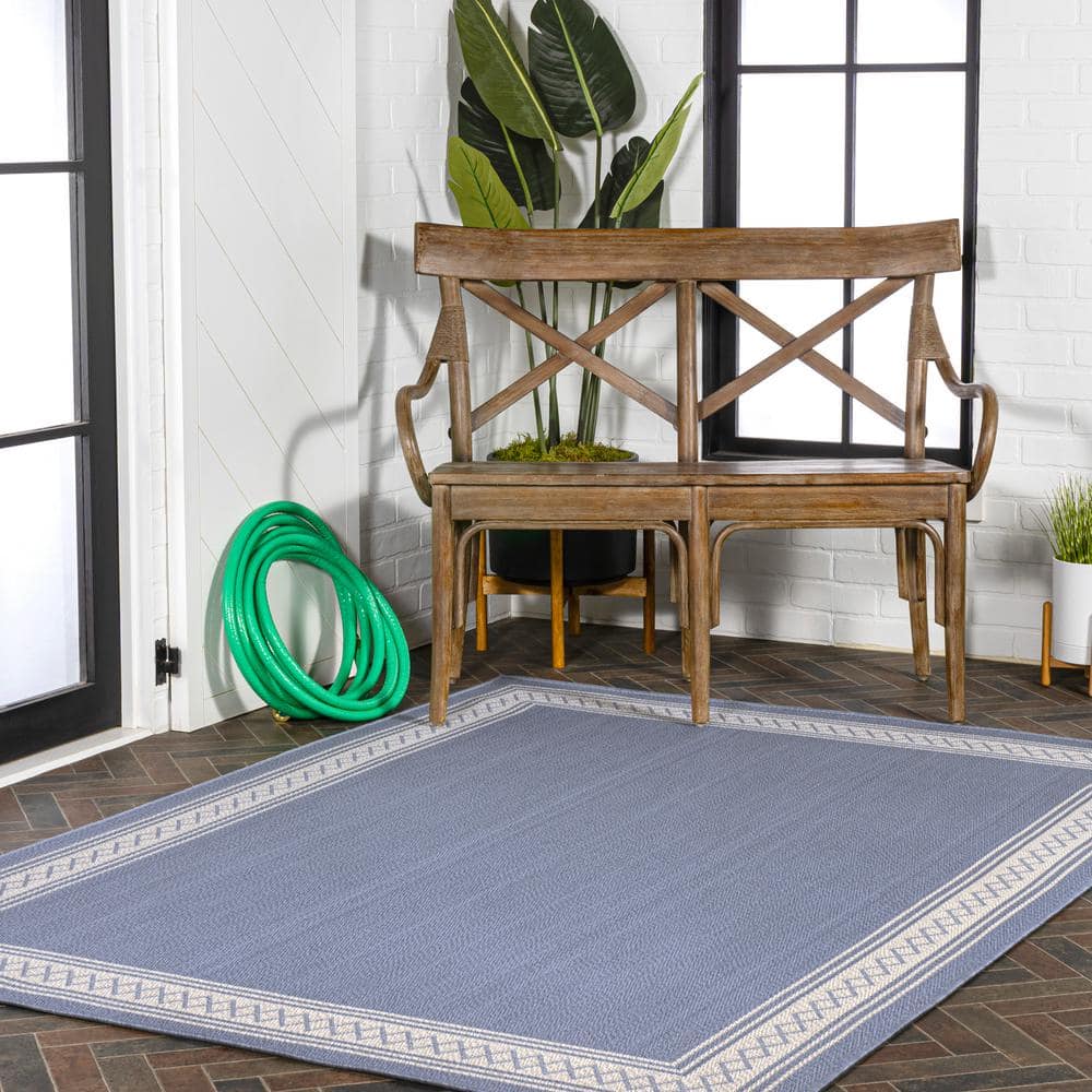 Lucia 3' x 5' Blue Synthetic Diamond Border Area Rug