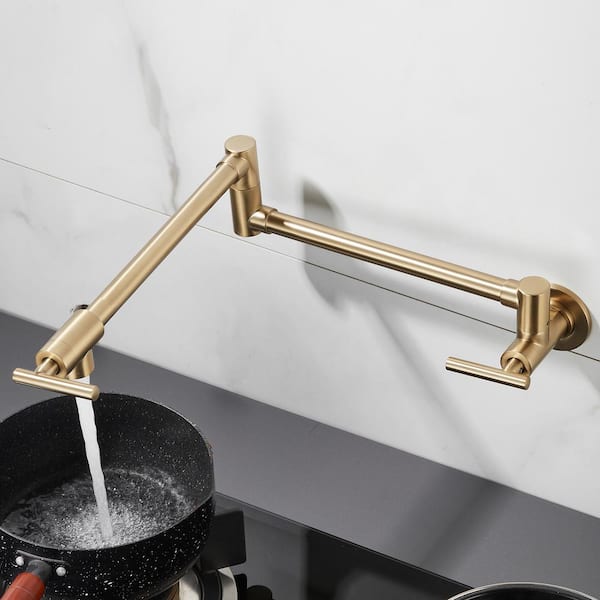 androme 360° Rotation Wall Mounted Pot Filler with Handle in Gold