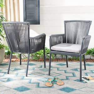 Paolo Gray Stackable Aluminum Outdoor Dining Chair with Gray Cushions (Set 2)