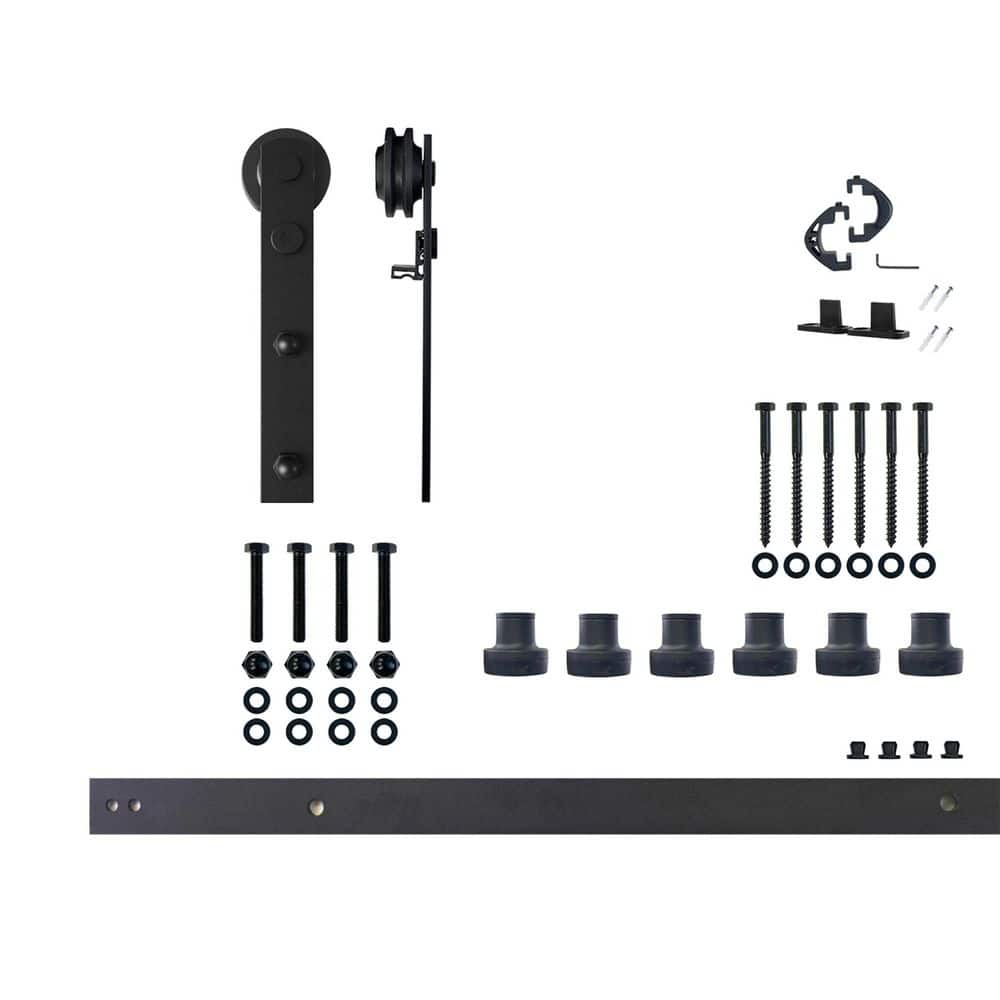 8 ft./96 in. Black Rustic Non-Bypass Sliding Barn Door Hardware Kit Straight Design Roller for Single Door price history on PriceWatchPro