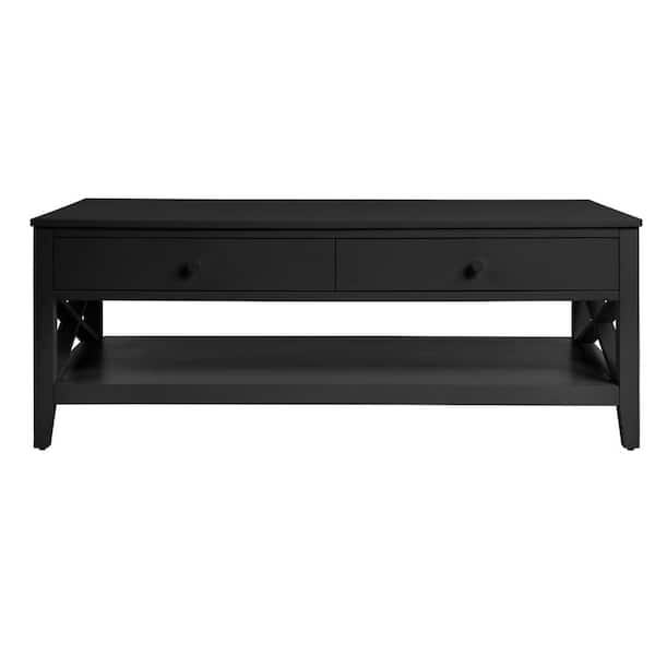 Black Large Rectangle Wood Coffee Table, Large Wood End Table With Drawers