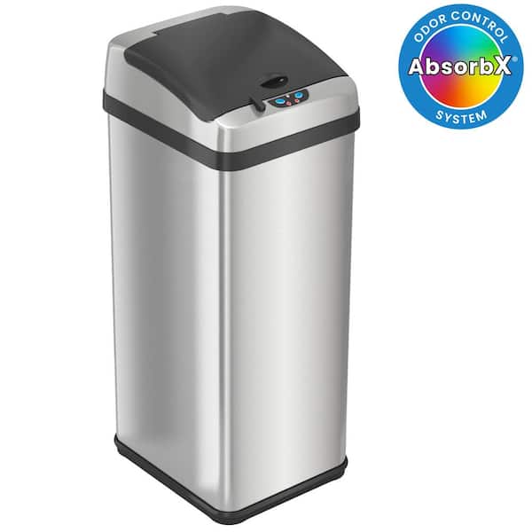 iTouchless 13 Gal. / 49 Liter Stainless Steel Household Metal Trash Can with Odor Filter
