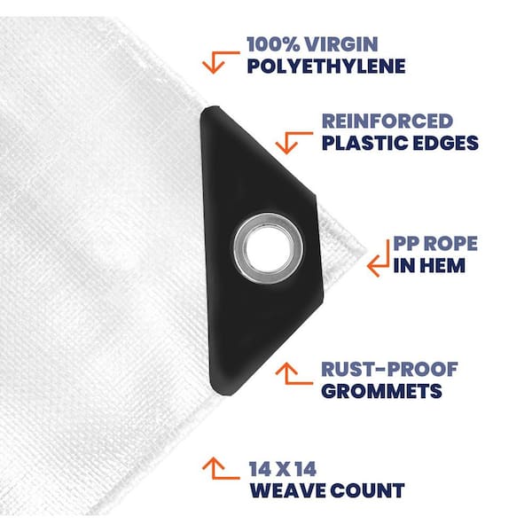 100 ft. x 100 ft. White 14 Mil Heavy Duty Polyethylene Tarp, Waterproof, UV Resistant, Rip and Tear Proof