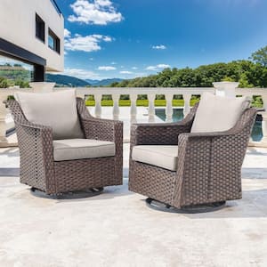 Skinny Guy Series 2-Pack Brown Wicker Outdoor Patio Glider with CushionGuard Beige Cushions