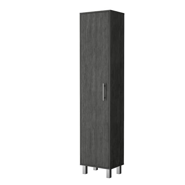 11.70 in. W x 15.70 in. D x 70.80 in. H Gray Wood Freestanding Linen Cabinet with 3 Broom Hangers and Shelves in Gray