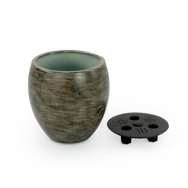 Unbranded 5.9 in. L x 5.9 in. W x 5.9 in. H 4 qts. Gray Wash ABS Indoor or Outdoor Self-watering Round Individual Pots (1-Pack)