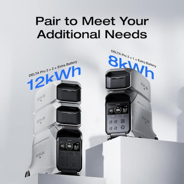 8000Wh DELTA Pro 3 with Extra Battery, 4000W AC Output LFP Battery Generator, Home Use, Camping&RV, Push-Button Start