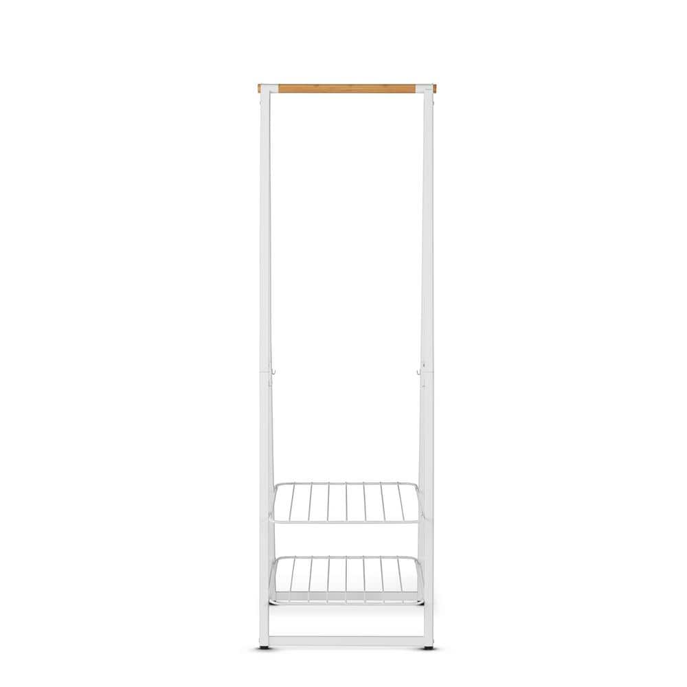 Small White Wood and Wire Garment Rack with Adjustable Shelves
