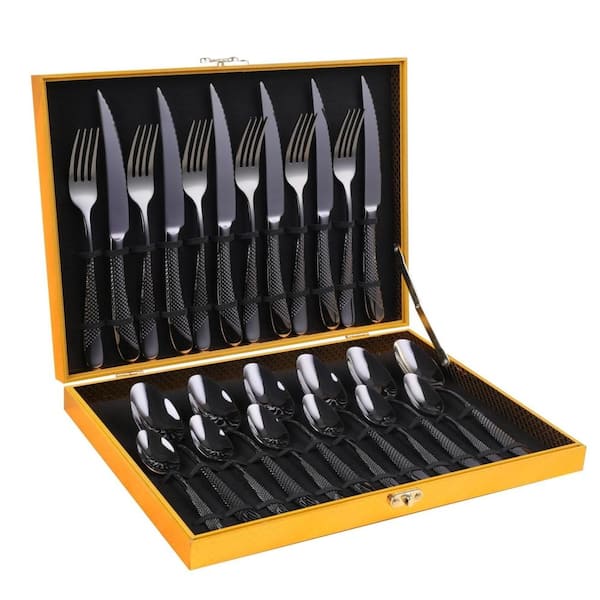 24-Piece Black Stainless Steel Flatware Set (Service for 6)