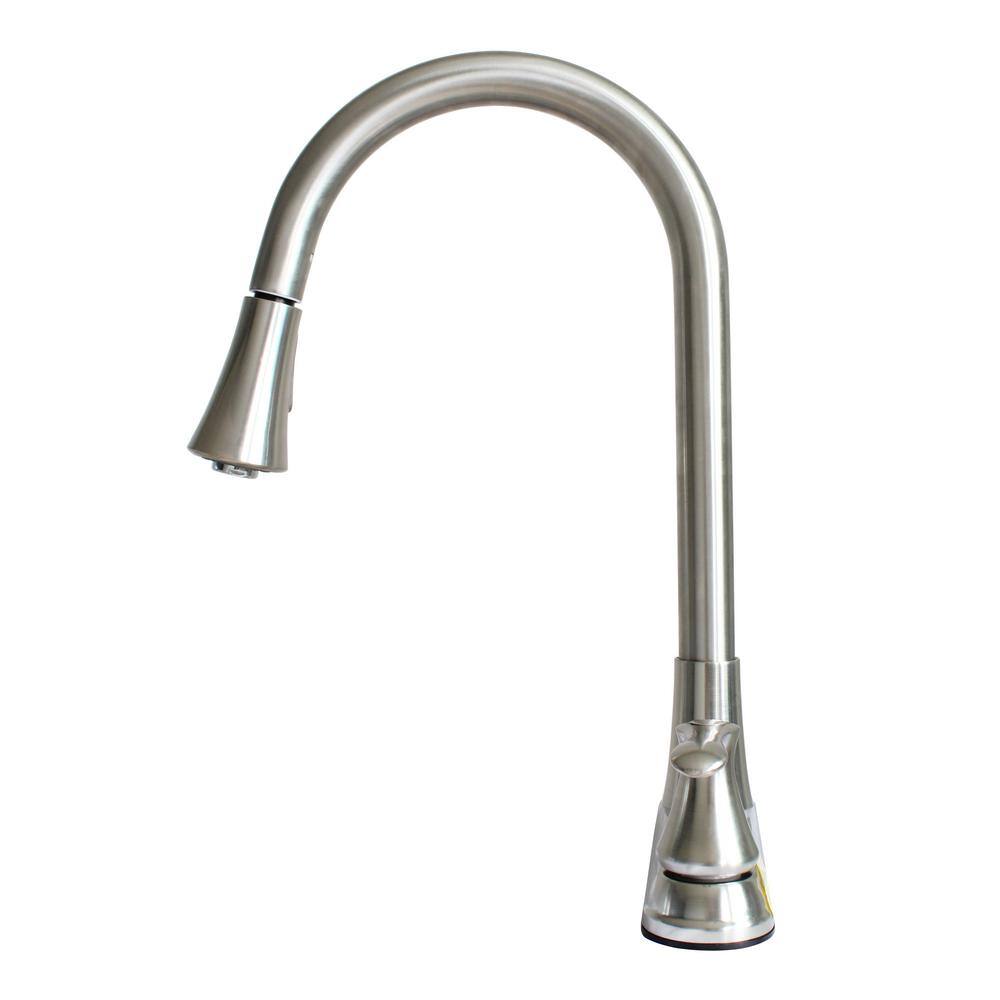 Nickel Double Handle Pull Down Kitchen Faucet with Spray