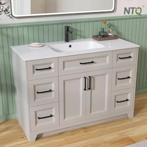 48 in. W x 22 in. D x 34 in. H Single Sink Freestanding Bath Vanity in Gray Bathroom Vanity Cabinet with White Resin Top