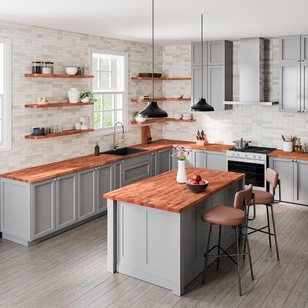 6 ft. L x 39 in. D Unfinished Birch Butcher Block Countertop Island in Cinnamon Stain with Eased Edge