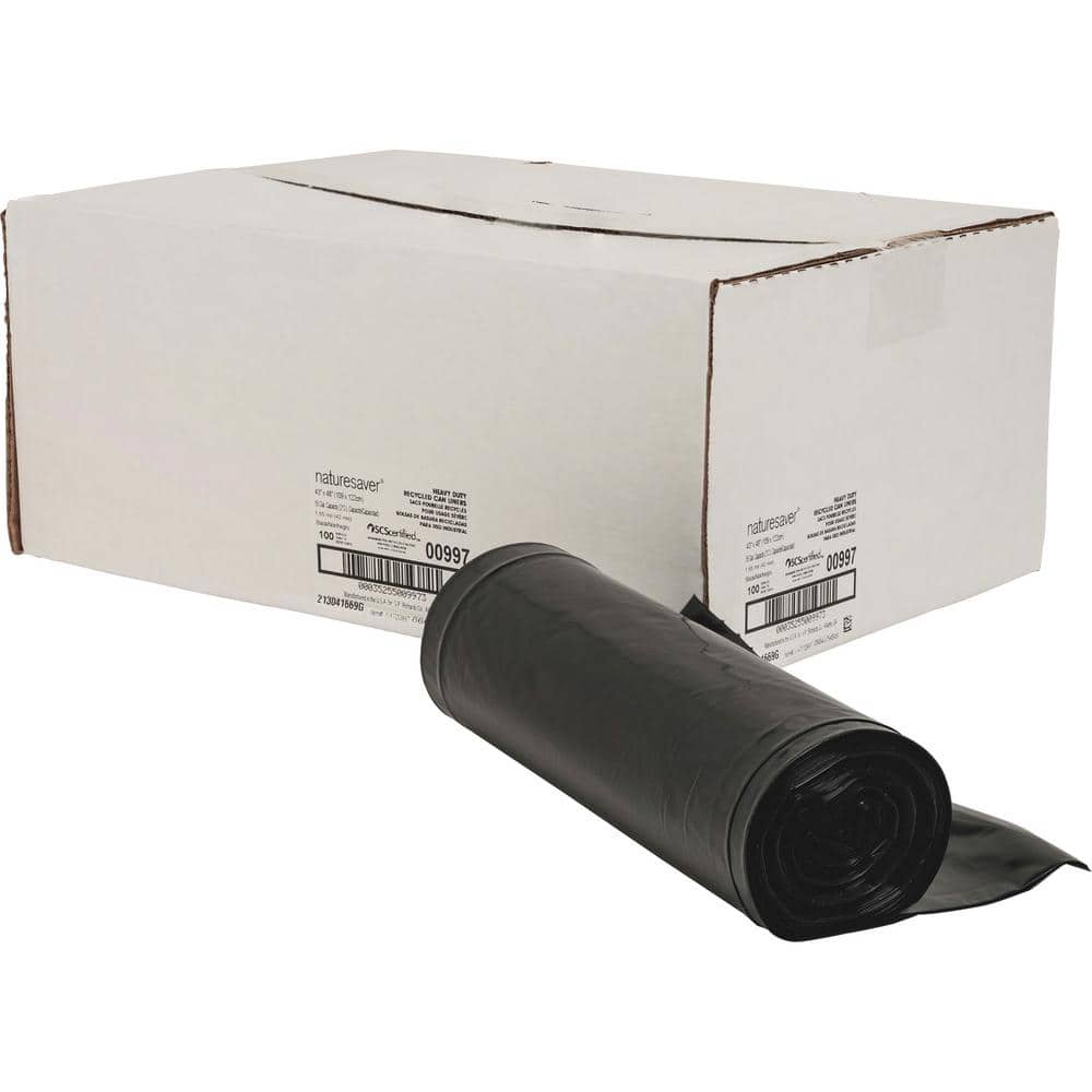Heavy Duty Black Recycled Plastic Trash Bags, 56 Gallon
