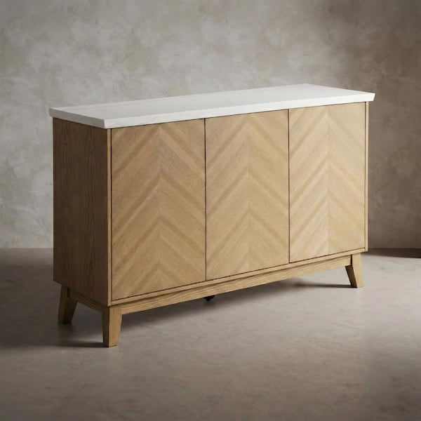 Linus Natural Genuine Marble Top Buffet Server With 3-Cabinet Doors
