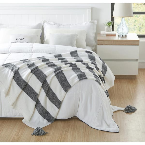 COZY TYME Kaylyn Grey 4-Corner Tassel Acrylic 50 in. x 60 in. Throw Blanket
