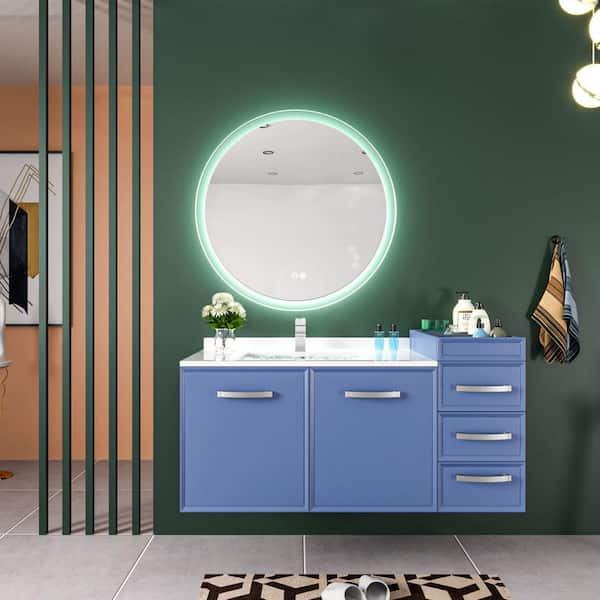 UKISHIRO 30 in. W x 30 in. H Round Frameless LED Light with 3-Color and Anti-Fog Wall Mount Bathroom Vanity Mirror