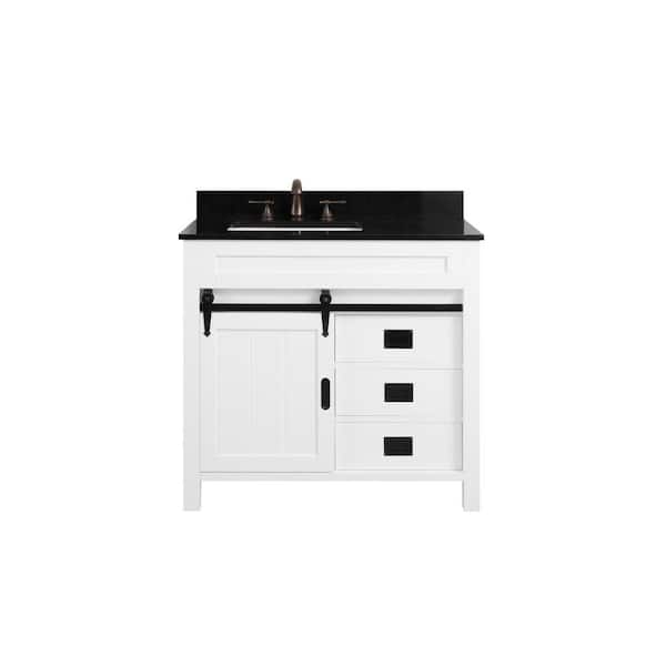Home Decorators Collection Westwell 37 in. W x 22 in. D Bath Vanity in White with Granite Vanity Top in Black with White Basin