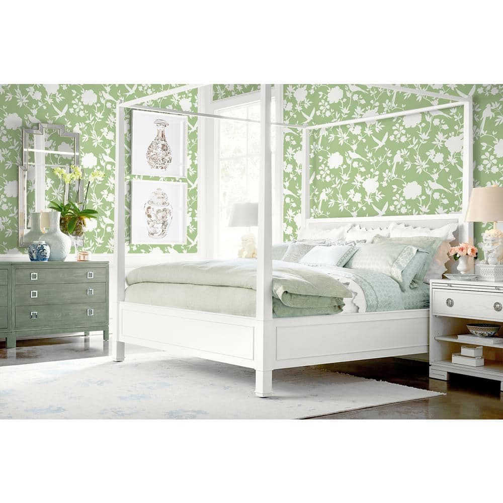 Seacrest Green Kauai Bird Toile Vinyl Wallpaper Roll