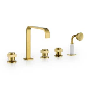 Vikran 3-Handle Deck-Mount Roman Tub Faucet with Hand Shower in. Brushed Gold