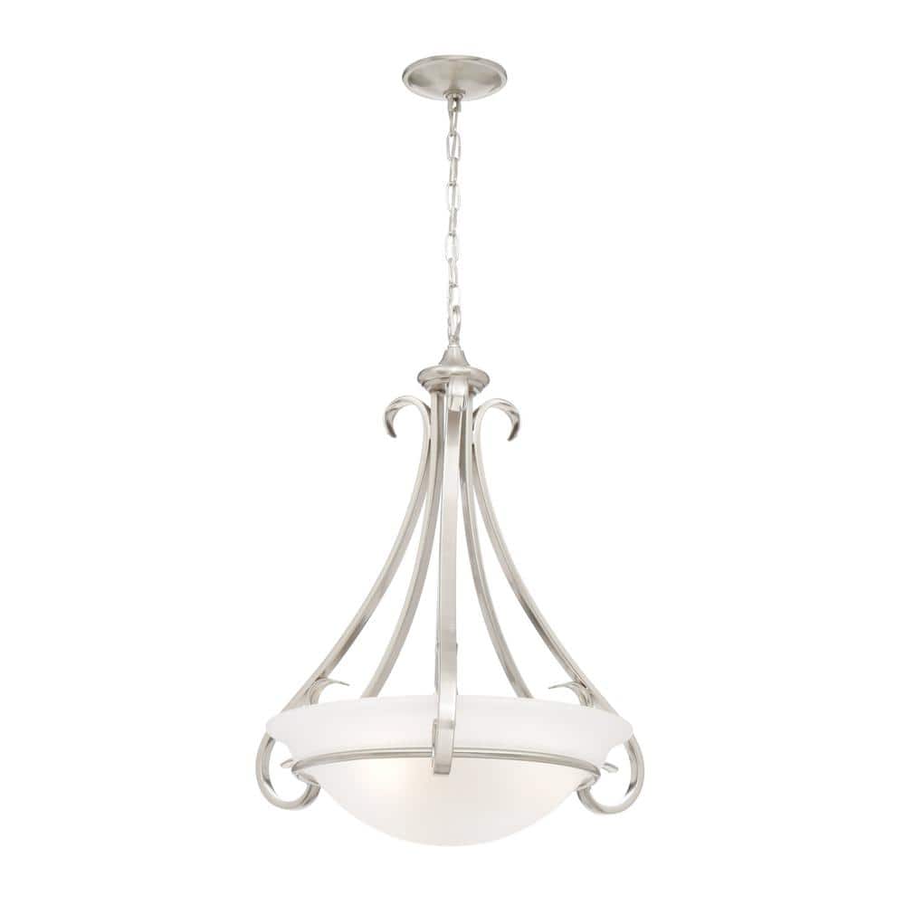 Torino Brushed Nickel 3-Light Inverted Pendant with Etched Glass Bowl