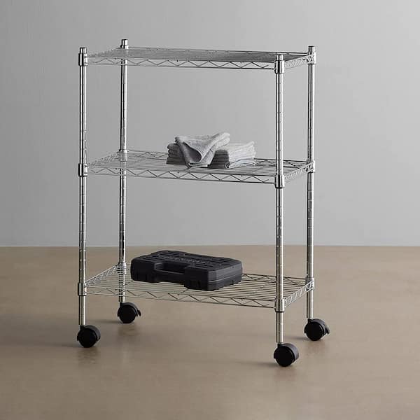 Chrome 3-Tier Rolling Metal Storage Shelving Unit (23.2 in. W x