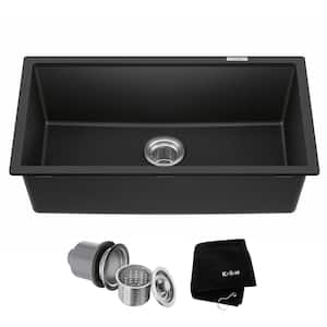 Undermount Granite Composite 32 in. Single Basin Kitchen Sink Kit in Black