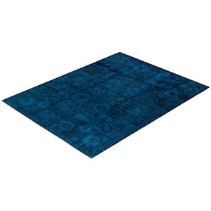 One-of-a-Kind Contemporary Blue 9 ft. x 12 ft. Hand Knotted Overdyed Area Rug