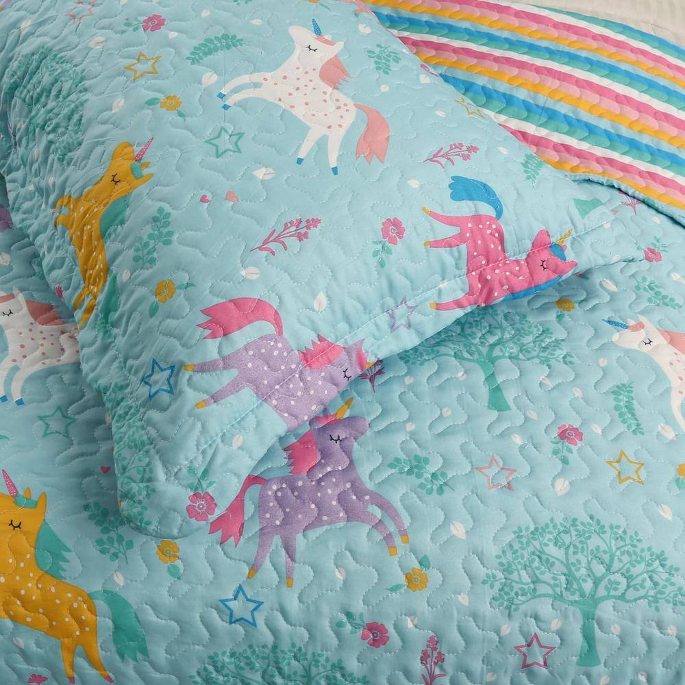 Full Sky Blue Unicorn Reversible Kids Quilt Set