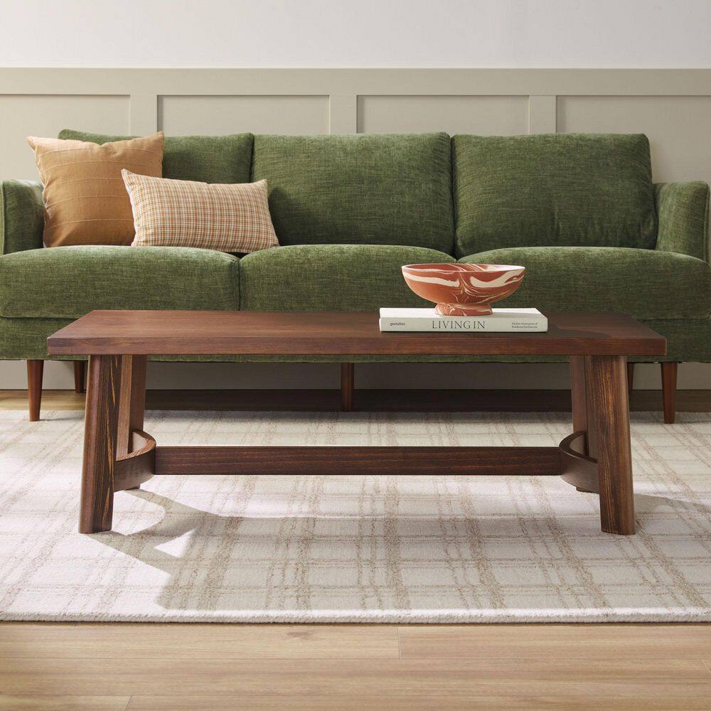 Colt 48 in. Espresso Rustic Rectangle Solid Wood Coffee Table with Curved Elements