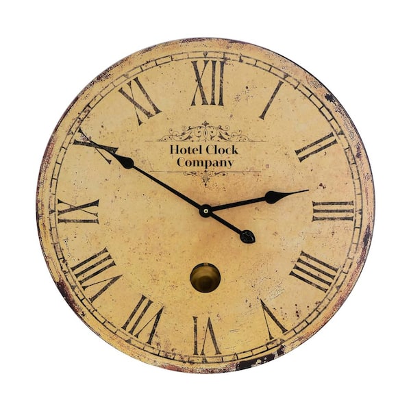 Afoxsos 23 in. x 23 in. Beige Wall Clock with Rhythmic Pendulum