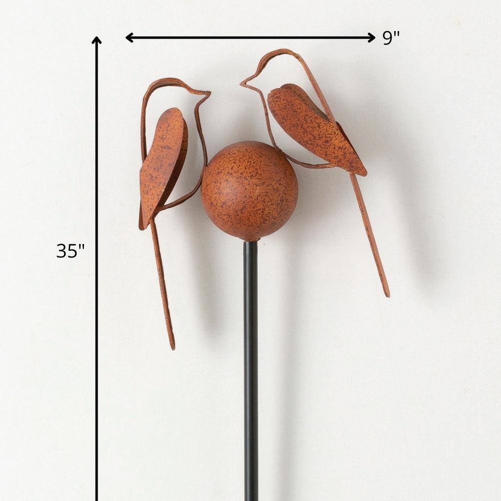 35" Copper and Brown Metal Chickadee Garden Stake