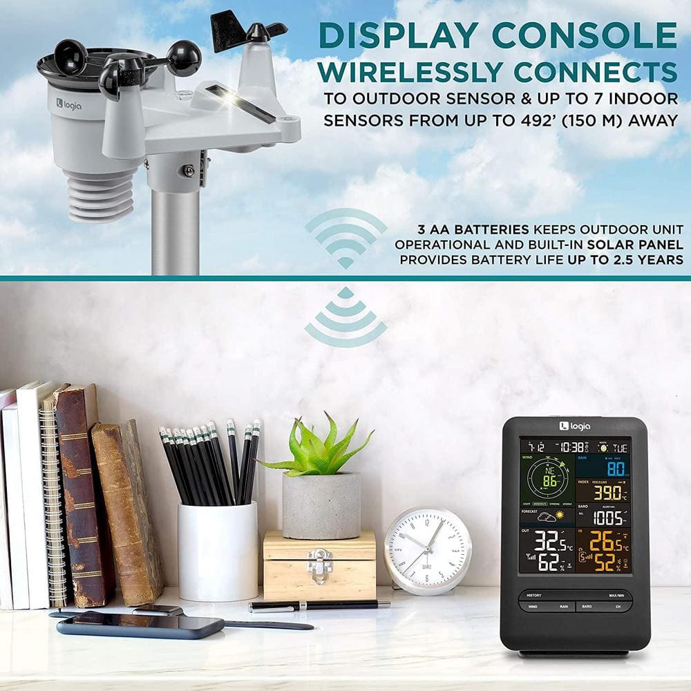Logia 5-in-1 Wireless Solar Weather Station with LCD Display