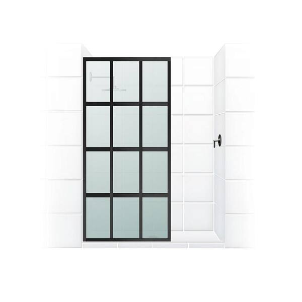 Coastal Shower Doors Gridscape Series V1 30 in. x 72 in. Divided Light Shower Screen in Black Bronze and Satin Glass