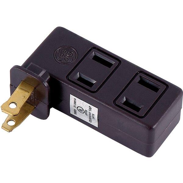 GE 3 Polarized Outlet Adapter Space Saving Side Outlet, Brown