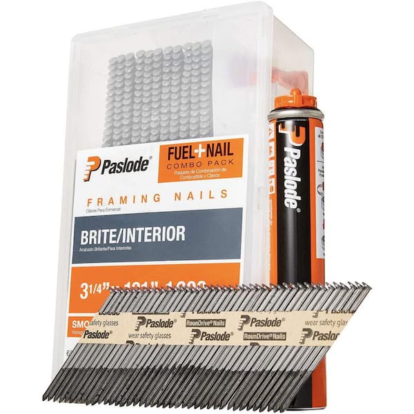 Paslode 3-1/4 in. x 0.131-Gauge Brite Smooth Shank FUEL + NAIL Combo Pack (1,000 Nails + 1 Fuel Cell)