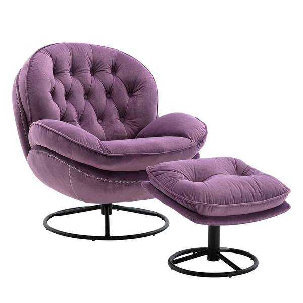 purple velvet chair and ottoman