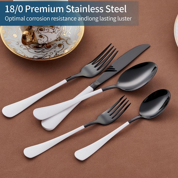 20-Piece Stainless Steel Serving Set White Handle 18/0 Cutlery Set