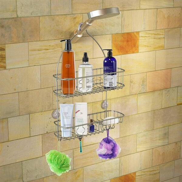 Home Basics Prism 2 Tier Shower Caddy with Built-in Hooks, Gold