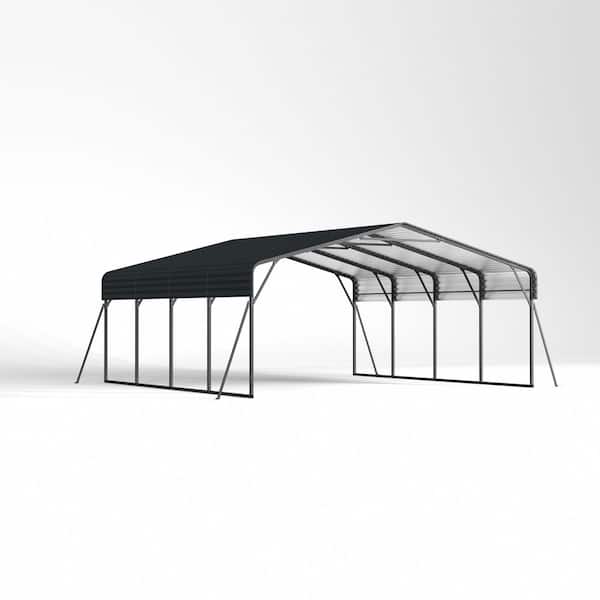 20 ft. W x 20 ft. D x 10 ft. Metal Carport, Shelter Heavy Duty with Galvanized Steel Roof, 2-Cars, Boats, Truck, Gray
