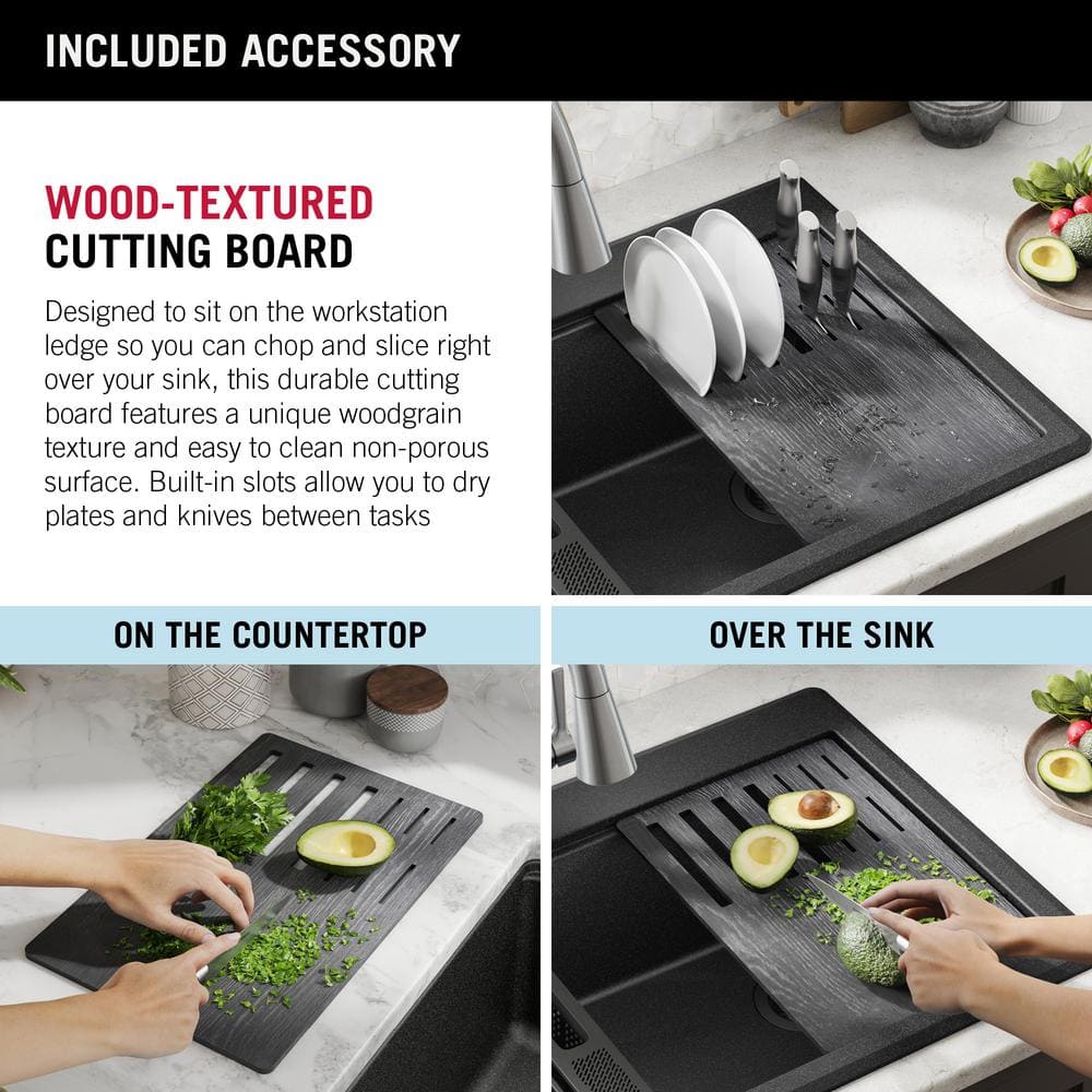 Black Granite Composite Single Bowl Kitchen Sink with WorkFlow Ledge