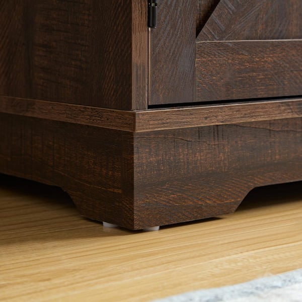 FUNKOL 31.5in x 15.75in x 31.5in Espresso MDF Ready to Assemble Kitchen Cabinet with 1 Barn Wood Cabinet Door and 9 Wine Racks