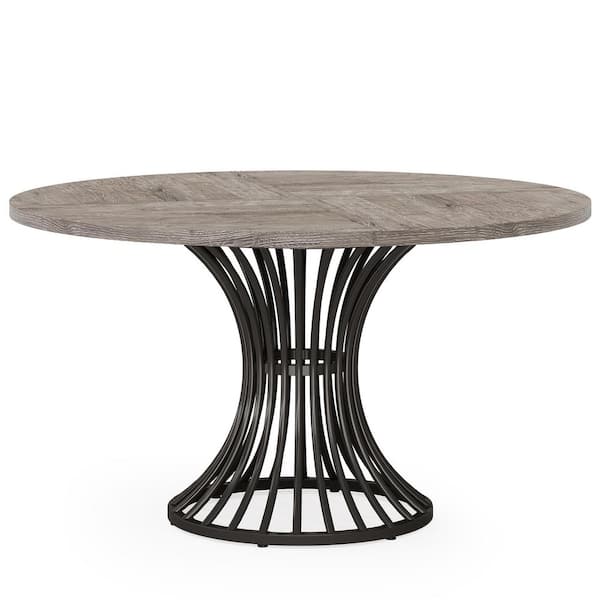 Delilah Modern Gray Black Wood 47 in. Pedestal Round Kitchen Dining Table Seats-4 Farmhouse Industrial