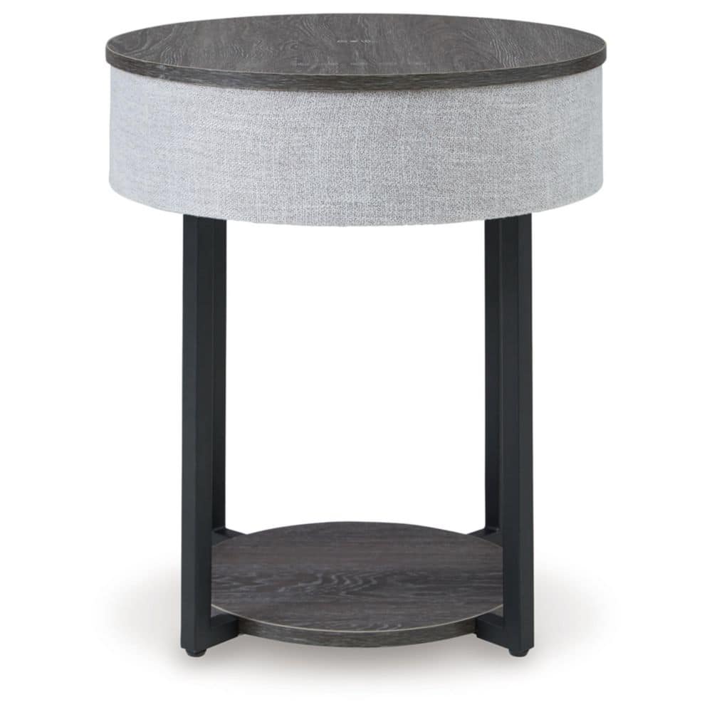 Gray and Black Round Wood and Metal Accent Table with Built-in Speakers